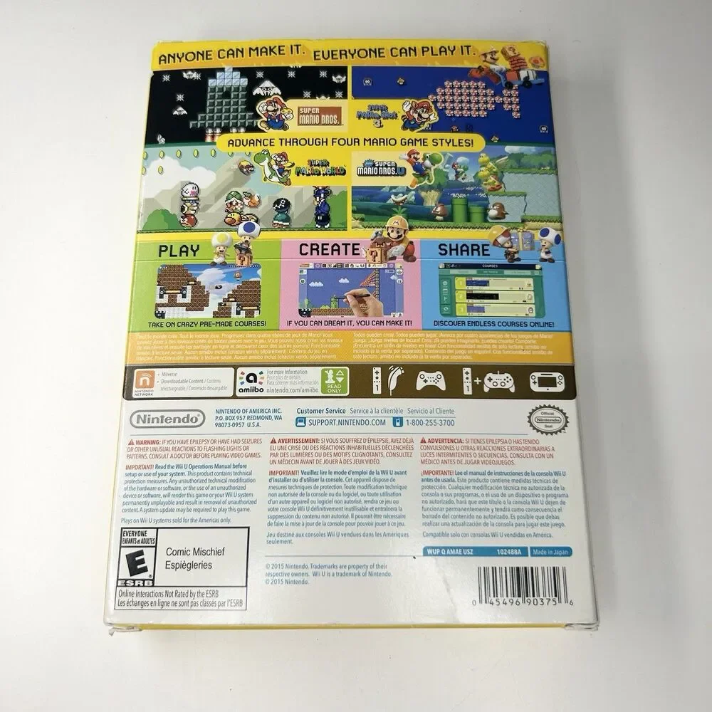 Super Mario Maker Wii U CIB Game Nintendo Wii U 2015 w/ Slipcover + Book TESTED
